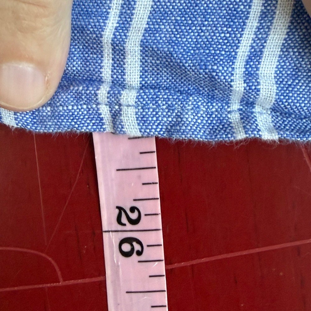 Talbots Linen Blouse Petite Medium Blue White Stripe Boho Peasant Top - Picture 7 of 8